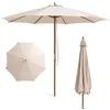 Image de COSTWAY Parasol de Terrasse en Bois de 300 cm avec 8 Baleines en Bambou 3 Hauteurs Réglables Poulie de Levage à Corde Beige