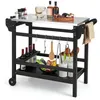 Image de COSTWAY Chariot pour Plancha 105 x 54 x 85 cm-Plateau en Acier Inoxydable-Etagère à Epices-Support de Bouteilles-2 Roues Lisses