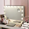 Image de COSTWAY Miroir de Maquillage Hollywood - 15 Ampoules 10x Loupe Écran Tactile 3 Modes de Gradation Smart Bluetooth USB - 58x48CM