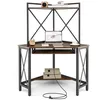 Image de COSTWAY Bureau d'Angle Informatique avec Clapier Étagères et Plateau pour Clavier Prises Secteur et Ports USB Marron