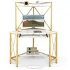 Image de COSTWAY Bureau d’Angle Informatique avec Clapier Étagères et Plateau pour Clavier Prises Secteur et Ports USB Blanc