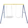 Image de Portique Balançoire Extérieur - DREAMADE - Cadre en Acier Robuste - Tapis de Pied Antidérapant - Charge 300KG - Jaune et Bleu