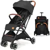 Image de GOPLUS Poussette Bébé Pliable 0-3 Ans-Double Verrou/Pare-soleil Inclinable/Dossier Réglable/Sangle de Sécurité à 5 Points Noir