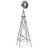 Image de Moulin à Vent Décoratif Métal COSTWAY-12 Pales-Diamètre du Rotor 45cm-Résistant aux Intempéries-4 Piquets-Girouette Décorative-Gris