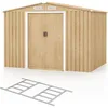 Image de COSTWAY Abri de Jardin en Métal Galvanisé 5m2 259x196x182 cm-Base de Fondation-Portes CoulissantesRampe-Couleur Grain de Bois