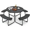 Image de COSTWAY Ensemble de Table Ronde de Pique-nique et 4 Bancs pour 8 Personnes Trou pour Parasol pour Patio Jardin Noir