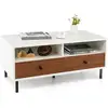 Image de Costway table basse 2 tiroirs, table basse salon avec 2 compartiments, table rectangulaire moderne, 4 pieds en métal robustes, 95 x 48 x 45 cm