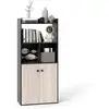 Image de Bibliothèque, armoire à double porte avec étagère ouverte, kit anti-basculement, meuble de rangement noir