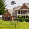 Image de GOPLUS Moulin à Vent de Jardin de 253 CM Girouette en Métal à 4 Pieds Piquets de Sol Structure Forme X Roulement à Billes Gris
