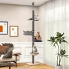 Image de COSTWAY Arbre à Chat du Sol au Plafond Hauteur Réglable 236-271 cm Tour à Chat à 5 Niveaux avec Hamac et Panier Poteau à Griffer