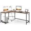 Image de COSTWAY Bureau d’Angle de 168 x 125cm avec Support UC 2 Prises Électriques et Port USB & Type C Cadre en Métal Robuste Naturel