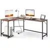 Image de Costway bureau d'angle 168 x 125 cm, bureau d'ordinateur en forme de l avec support uc, 2 prises électriques et port usb & type c, poste de travail cadre en métal (naturel)
