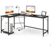 Image de COSTWAY Bureau d’Angle de 168 x 125cm avec Support UC 2 Prises Électriques et Port USB & Type C Cadre en Métal Robuste Noir