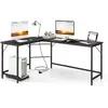 Image de Costway bureau d'angle 168 x 125 cm, bureau d'ordinateur en forme de l avec support uc, 2 prises électriques et port usb & type c, poste de travail cadre en métal (noir)