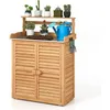 Image de GOPLUS Coffre de Jardin en Bois de Sapin avec Plateau en Métal Galvanisé-Etagères Amovibles-3 Crochets Latéraux-Double Porte
