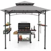 Image de Tonnelle de Barbecue 242x153 cm COSTWAY-Toit à 2 Niveaux-2 Etagères Latérales-Panier de Rangement-Crochets de