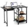 Image de COSTWAY Bureau Pliable sur Roulettes Structure en Métal 1075 x 54 x 77 CM avec 2 Étagères de Rangement Noir