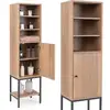 Image de Meuble colonne salle de bain, armoire haute 145cm, grand placard, 3 compartiments, étagère réglable (naturel)