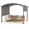 Image de Costway pergola rétractable 300 x 360 cm structure métallique, poteaux aspect bois, auvent rétractable (gris)