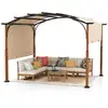 Image de Costway pergola rétractable 300 x 360 cm structure métallique, poteaux aspect bois, auvent rétractable (beige)