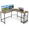 Image de Costway bureau d'angle 138 x 138 cm, bureau d'ordinateur en forme de l avec étagère à 2 niveaux amovible, poste de travail cadre en métal, assemblage facile, pour bureau, chambre (naturel)