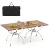 Image de Costway lot de 2 tables de camping pliantes avec cadre en aluminium, table de pique-nique extensible portable avec plateau à imitation bois sac de transport, pour plage barbecues 61x61x46,5cm