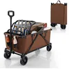 Image de Chariot de Transport Jardin Pliable COSTWAY-Guidon Réglable-Porte-Bouteilles-Poche de Rangement-4 Roues-CampingPlageSport-Café