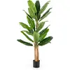Image de Costway plante artificielle tiges triples, fausse plante de bananier avec 27 grandes feuilles plante verte en pot, décoration palmier d'intérieur pour bureau maison jardin (195 cm)