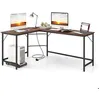 Image de COSTWAY Bureau d’Angle de 168 x 125cm avec Support UC 2 Prises Électriques et Port USB & Type C Cadre en Métal Robuste Marron
