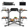 Image de COSTWAY Table de Camping Portable Pliable 4 Tablette dAppoint Sac de Transport Station Cuisine pour Pique-nique Barbecue Voyage