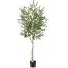 Image de Costway lot de 1 plante artificielle en pot hauteur 185cm, olivier artificiel 1296 feuilles en soie 72 fruits avec base de ciment décoration pour maison cour et jardin