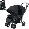 Image de Costway Poussette Tandem Double Pliable Avec Auvent & Dossier Réglable,roues Verrouillables Avec Freins,charge 30kg Noir