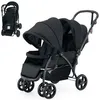 Image de Poussette Double Jumeaux Pliable COSTWAY Auvent Capote Réglable Canne Landau 4 Roues Anti-chocs Harnais à 5 Points Charge 30kg-Noir
