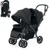 Image de Costway poussette double pliable, auvent et dossier réglable, harnais, roues verrouillables, charge 30kg (noir)
