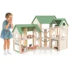 Image de Costway Maison De Poupée En Bois Avec 6 Pièces & 36 Meubles, Toit Vert & Garage & Balcon Pour 3 Ans+, 87 X 37 X 83 Cm