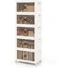 Image de Boîte rangement plastique 360l, 5 caisses pliables, 4 roulettes, couvercles, poignée, porte magnétique