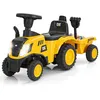 Image de Tracteur pour Enfants 18 Mois-3 Ans COSTWAY Licence Caterpillar Pied au Sol Remorque&Pelle&Râteau&Klaxon&Lumières 92x29x44CM Jaune