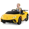 Image de Voiture pour Enfants COSTWAY Licence Lamborghini Télécommande&Lumières&Musique&Klaxon&Suspension à Ressort1185x63x48CM Jaune