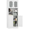 Image de Costway Meuble De Salle De Bain À 4 Portes Et 3 Compartiments Ouvertes Avec Porte En Verre Dépoli,30x60x148,5cm Blanc