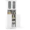 Image de Costway meuble de salle de bain à 4 portes et 1 grand compartiment ouverte, armoire haute avec porte en verre dépoli, colonne salle de bain, pour salon, cuisine, 30 x 60 x 164 cm, blanc