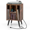 Image de Meuble pour Tourne-disque COSTWAY-4 Étagères Ouverts-Prise de Courant-Port USB-Plateau Spacieux-43 x 345 x 675 CM-Charge 90 KG