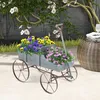 Image de COSTWAY Brouette Décorative en Bois avec Roues 2 Compartiments à Planter et Poignée Charge 15 kg pour Cour Jardin Véranda Gris
