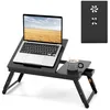 Image de COSTWAY Table de Lit Portable pour PC & Tablette Design Thermique Table Pliable et Inclinable avec Petit Tiroir Marron