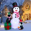 Image de GOPLUS Décoration de Noël Gonflable 180 cm avec Lumières LED Rotatives Colorées Bonhomme de Neige et Pingouins Sacs de Sable
