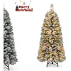 Image de Sapin de Noël Artificiel LED 150cm COSTWAY-130 Lumières Blanc Chaud-378 Branches Floqué de Neige-Support en Métal-Section Repliable