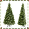 Image de Sapin de Noël Artificiel 240cm COSTWAY-Angle à 270°-360 Lumières LED Blanc Chaud-1137 Branches PVC-Paire de Gants-Décoration de