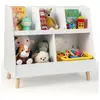 Image de Costway bibliothèque enfant à 2 niveaux avec 5 cubes, étagère à livres en bois avec kits anti-basculement, coffre à jouets pour enfant pour salle de jeux chambre crèche, 80x35x71 cm