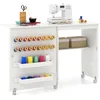 Image de Table Couture Pliante pour Machine à Coudre COSTWAY-3 Étagère-18 Crochet-5 Roues Universelles Verrouillables-58 x 40 x 78 cm-Blanc
