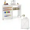 Image de Costway table de couture pliante, meuble machine à coudre design compact avec etagère et 18 rangées de bâtonnets, 2 plateaux de rangement, roulettes verrouillables, blanc (blanc)