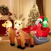 Image de COSTWAY Traîneau Gonflable de Noël Lumineux H 130 cm avec Père Noël et Renne Décoration de Noël Gonflable LED avec Arbre de Noël